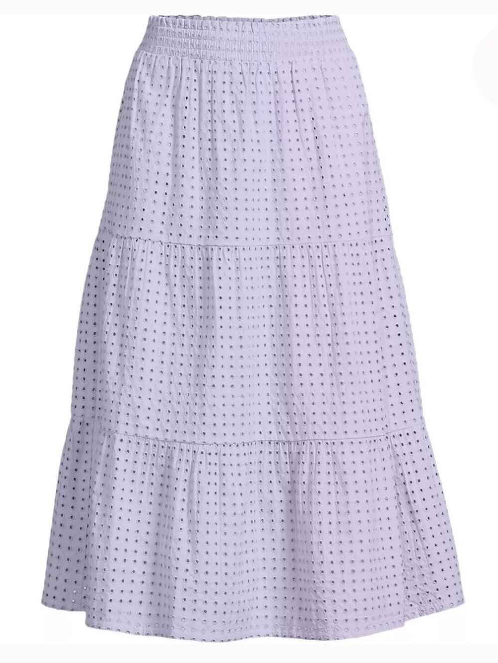 NEW Lands End Wmns |L| Lilac Frost Poplin Elastic Waist Tiered Eyelet Midi Skirt